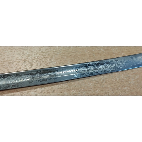 60 - M1902 officers sword with French hanger, blade and back of blade 80% ornately etched, ricasso marked... 