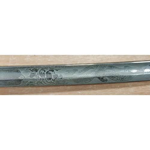 60 - M1902 officers sword with French hanger, blade and back of blade 80% ornately etched, ricasso marked... 