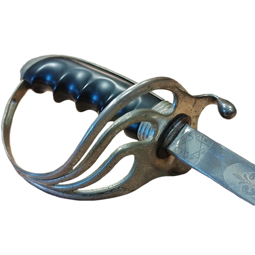 60 - M1902 officers sword with French hanger, blade and back of blade 80% ornately etched, ricasso marked... 