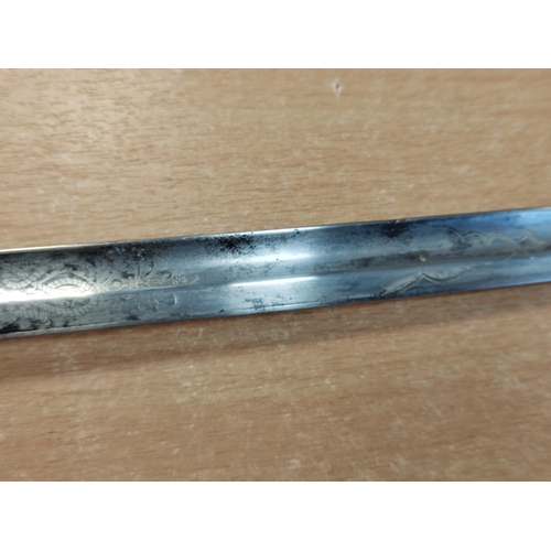 61 - 1827 Pattern Naval officers sword with leather scabbard by Wilkinson Sword, minor pitting and knicks... 