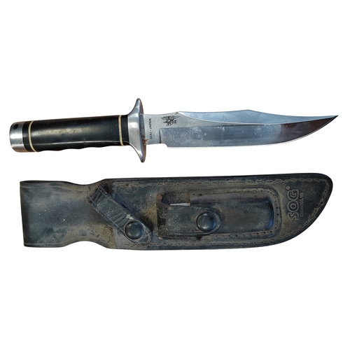 62 - Original SOG Trident S2 Bowie knife with sheath and wet stone, ricasso stamped with Seki-Japan and m... 