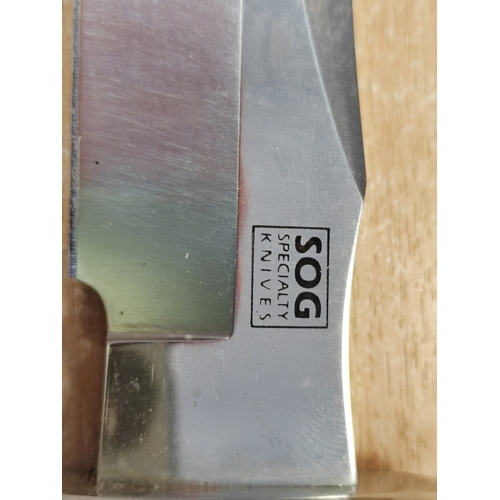 62 - Original SOG Trident S2 Bowie knife with sheath and wet stone, ricasso stamped with Seki-Japan and m... 