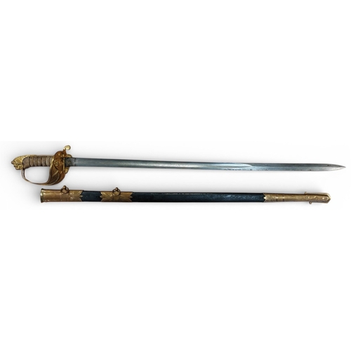 63 - 1827 Pattern Naval officers sword with leather scabbard, belonged to William Godfrey Peck was a surg... 