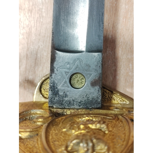 63 - 1827 Pattern Naval officers sword with leather scabbard, belonged to William Godfrey Peck was a surg... 