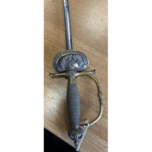 64 - Early 20th century court rapier sword, with Edward VII Royal Crest above handle, 50% of blade ornate... 