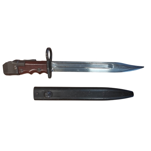 68 - Rare British 1945–48, No.7 Mk I/L swivel pommel bayonet Bowie knife and scabbard, ricasso marked NO7... 
