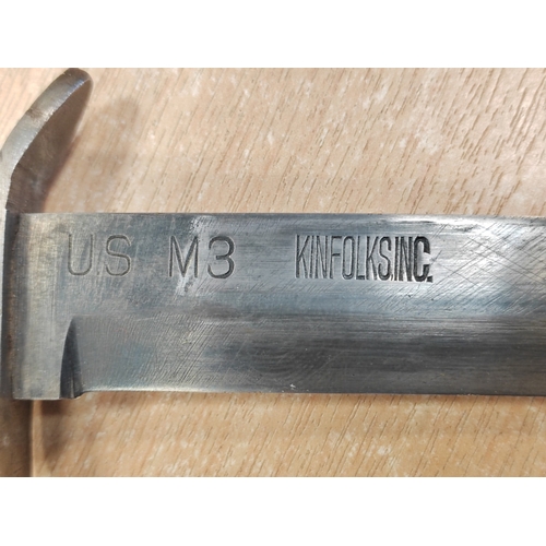 69 - U.S. M3 trench knife with M8 scabbard, blade marked U.S M3 Kinfolks,Inc., markings to pommel, scabba... 