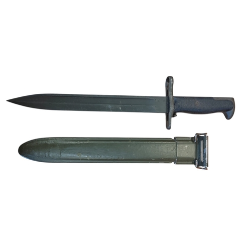 72A - M1 Garand bayonet-knife with scabbard, knicks to blade, ricasso marked U.F.H. U.O.S. 1942, scabbard ... 