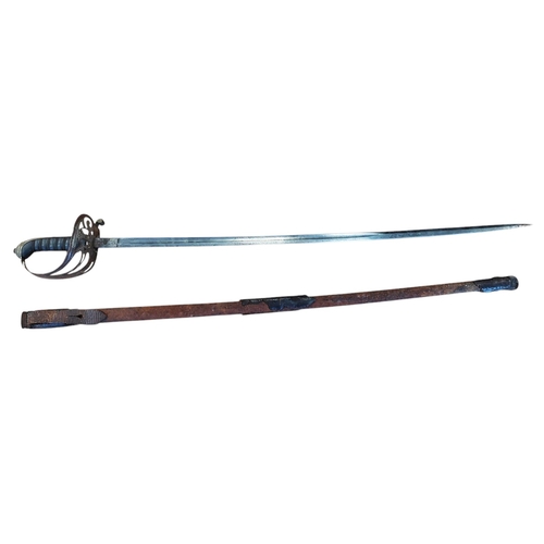 73A - 1845 Pattern infantry officers sword with scabbard, 60% ornately etched, pitting to blade, proof dis... 
