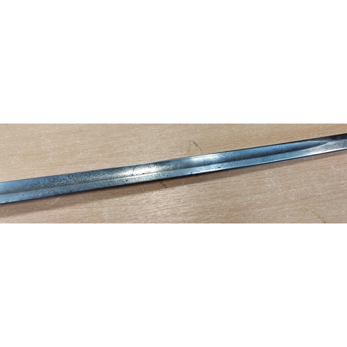 73A - 1845 Pattern infantry officers sword with scabbard, 60% ornately etched, pitting to blade, proof dis... 