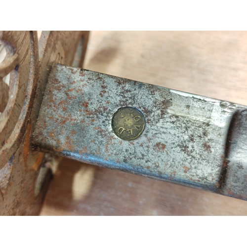73A - 1845 Pattern infantry officers sword with scabbard, 60% ornately etched, pitting to blade, proof dis... 
