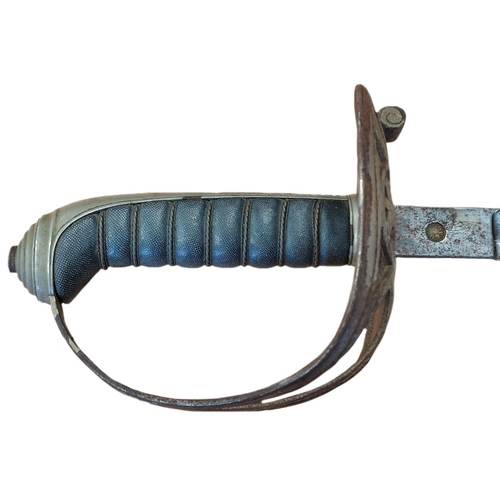73A - 1845 Pattern infantry officers sword with scabbard, 60% ornately etched, pitting to blade, proof dis... 