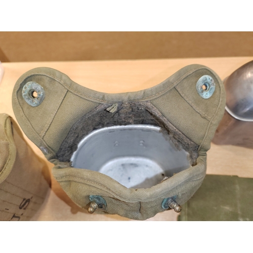 75 - U.S. WW2 collection including canteens with pouches (2 with cups, 1 without), U.S. mess tin (dated 1... 