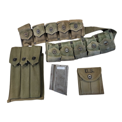 86 - WW2 U.S. range with M1 Garand pouches with rubber magazines, M1 Carbine ammo pouch, M3 
