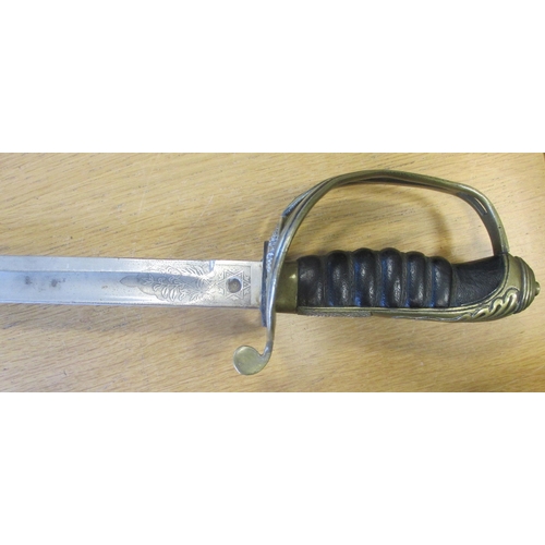 89 - Collection including Victorian 1827 Pattern Officers Sword with metal scabbard with reproduction bla... 