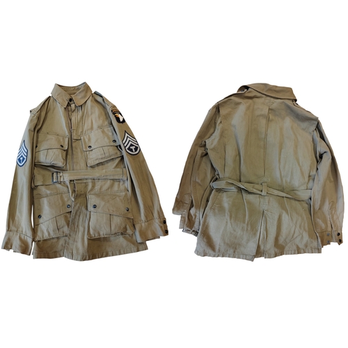 90 - WW2 U.S. M42 paratrooper jump jacket with trousers, features 101st division 