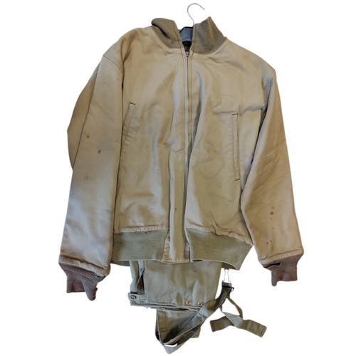 91 - WW2 U.S tanker jacket (2nd edition) and tanker trousers, general aging and wear to jacket, few tears... 