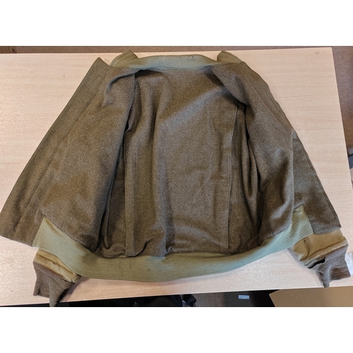 91 - WW2 U.S tanker jacket (2nd edition) and tanker trousers, general aging and wear to jacket, few tears... 