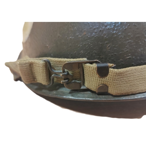 94 - WW2 U.S. Medic M1 helmet swivel bale and liner, M1 helmet is painted on all 4 sides with white circl... 