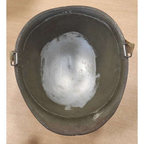 94 - WW2 U.S. Medic M1 helmet swivel bale and liner, M1 helmet is painted on all 4 sides with white circl... 