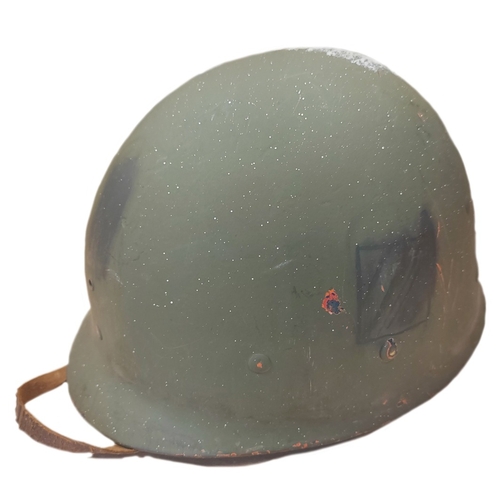 94 - WW2 U.S. Medic M1 helmet swivel bale and liner, M1 helmet is painted on all 4 sides with white circl... 