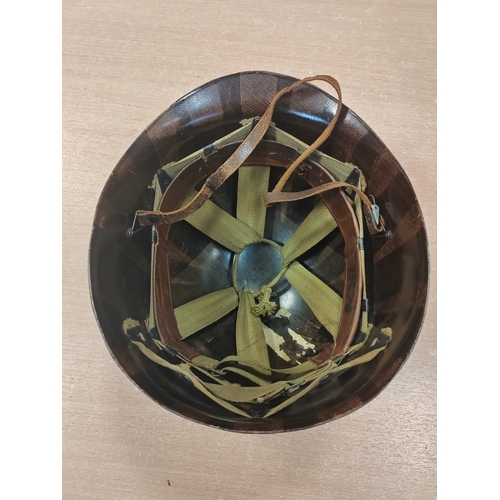 94 - WW2 U.S. Medic M1 helmet swivel bale and liner, M1 helmet is painted on all 4 sides with white circl... 
