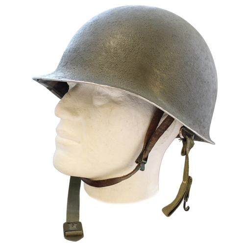 98 - M1 Helmet and M.S.A liner, indentations to top of helmet, minor paint peeling, M.S.A heat stamp insi... 