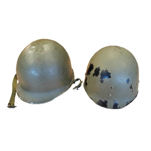 98 - M1 Helmet and M.S.A liner, indentations to top of helmet, minor paint peeling, M.S.A heat stamp insi... 
