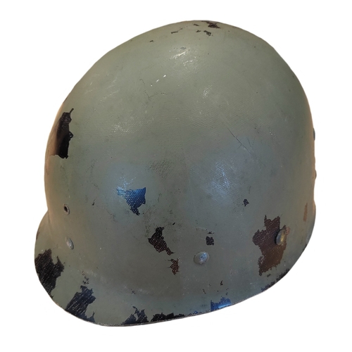 98 - M1 Helmet and M.S.A liner, indentations to top of helmet, minor paint peeling, M.S.A heat stamp insi... 
