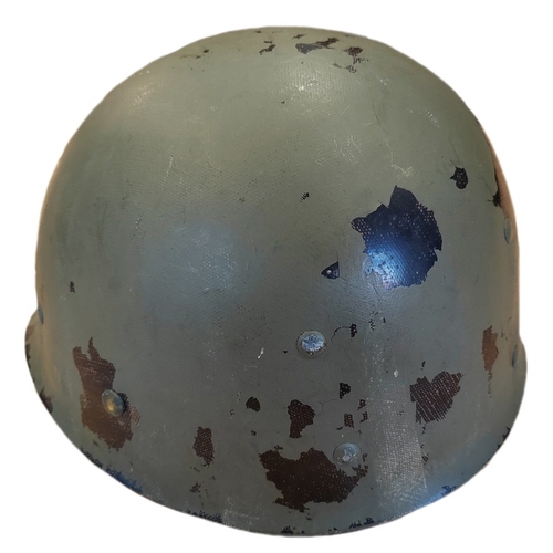 98 - M1 Helmet and M.S.A liner, indentations to top of helmet, minor paint peeling, M.S.A heat stamp insi... 