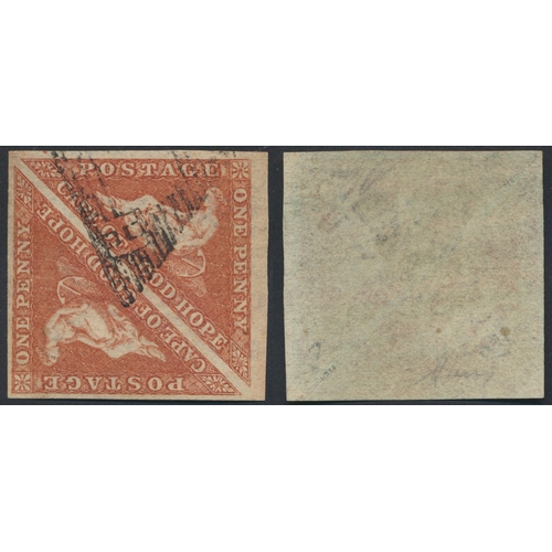 Cape of Good Hope. 1853 1d brown-red pair, FU, with large margins all round. Accompanied by a Mario Zanini cert (3rd Sep 1979). (SG 3a) Cat £750. (S)