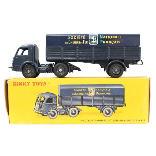French Dinky. Panhard 'SNCF' lorry No. 32-AB, blue body, 'SNCF' with pale green French map logo, painted ridged hubs, excellent plus in its own good plus yellow box. (T)
