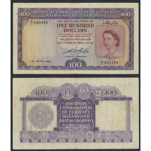 Malaya and British Borneo. $100 1953 (21 Mar) A/1 645181 very fine. (Krause 5a) (R)