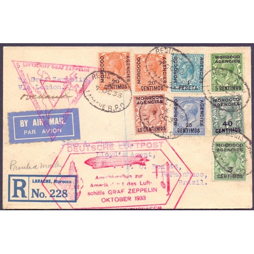 AIRMAIL COVER MOROCCO AGENCIES 1933 Graf Zeppelin Chicago flight