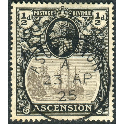 117 - Ascension Stamps : 1924 1/2d Grey Black and Black CLEFT ROCK fine used SG 10c