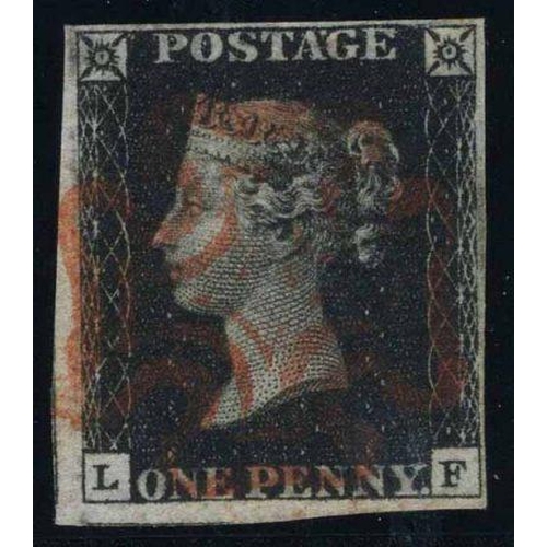 42 - Great Britain Stamps : Penny Black plate 6 four margins lettered LF SG2