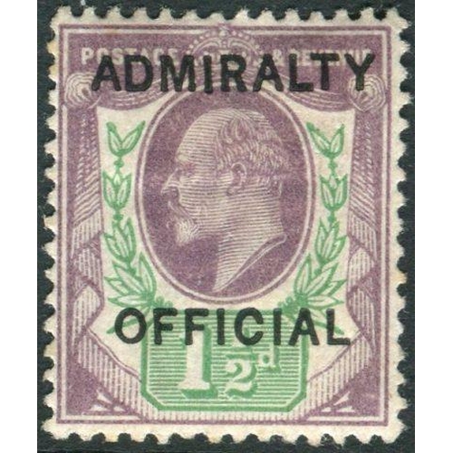 53 - Great Britain Stamps : 1 1/2d Dull Purple and Green mounted mint over printed ADMIRALTY OFFICIAL SG ... 