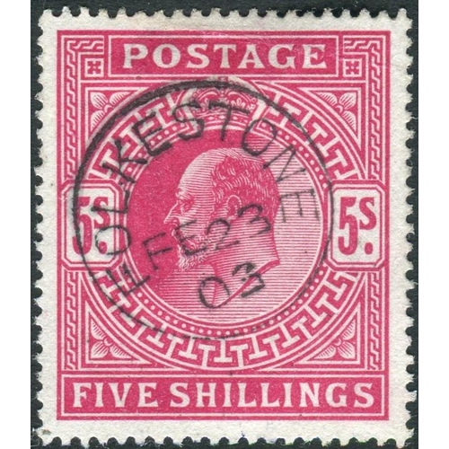 75 - Great Britain Stamps : 5/- Bright Carmine fine used , cancelled by Folkestone CDS SG 263