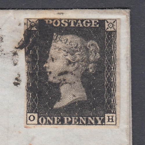 100 - STAMPS GREAT BRITAIN PENNY BLACK Plate 8 four margin example on wrapper, 17th July 1841, lower margi... 