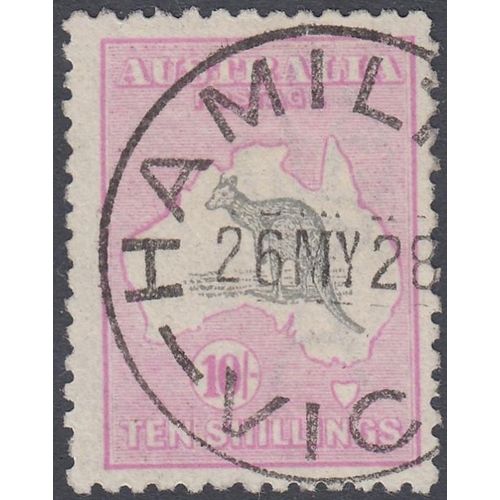 242 - STAMPS AUSTRALIA 1922 10/- Grey and Pale Aniline Pink, fine used, HAMILTON CDS SG 43b Cat £350