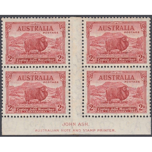 247 - STAMPS AUSTRALIA 1934 Death Centenary of Capt. John Macarthur, 2d carmine-red, type B printing, U/M ... 