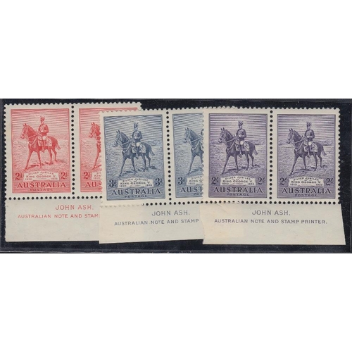 248 - STAMPS AUSTRALIA 1935 Silver Jubilee, set of three in U/M 'JOHN ASH' imprint marginal pairs, SG 156-... 