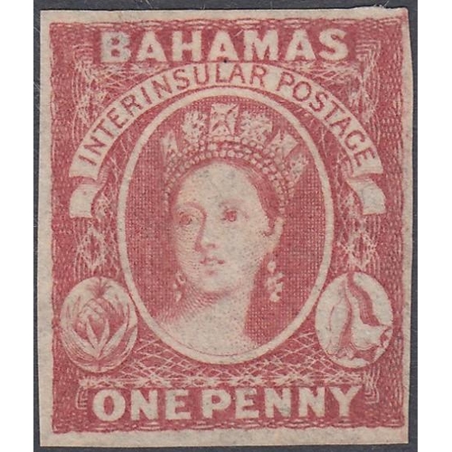 251 - STAMPS BAHAMAS 1859 1d Reddish Lake, un-used no gum with small thin, however very scarce stamp SG 1 ... 