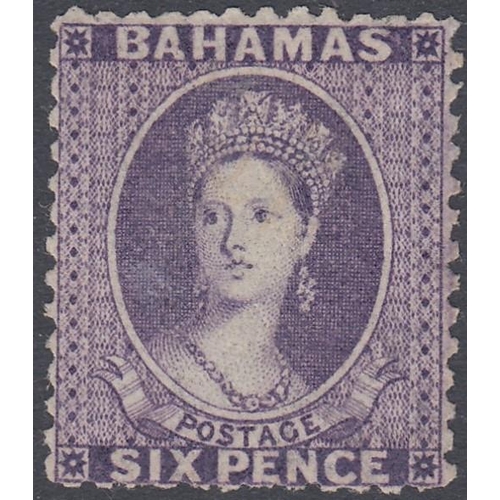 252 - STAMPS BAHAMAS 1863 6d Deep Violet, perf 12.5. Mounted mint with REVERSED WMK SG 31x Cat £180