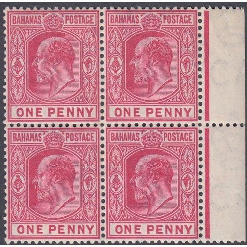 256 - STAMPS BAHAMAS 1906 1d Carmine Rose, unmounted mint block of four SG 72