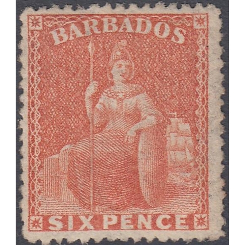 259 - STAMPS BAHAMAS 1872 6d Orange Vermilion, Wmk small star perf 15, mounted mint SG 53 Cat £950