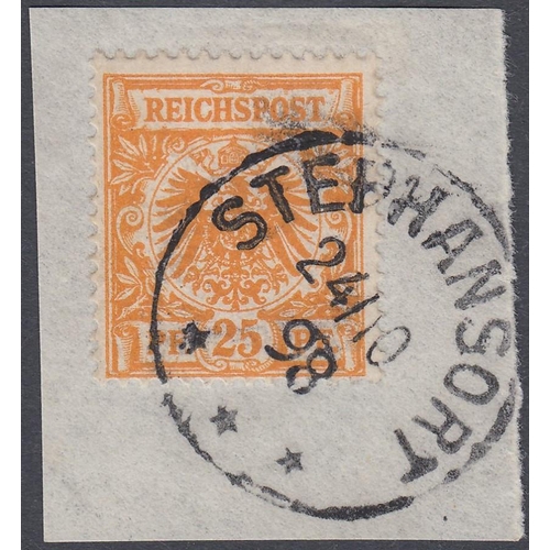 381 - STAMPS : GERMAN NEW GUINEA, Forerunner, 25pf orange-yellow fine used on piece with 'STEPHANSORT' dat... 