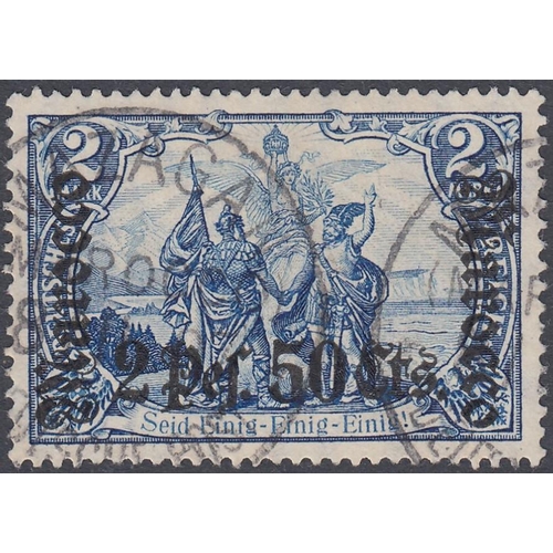 386 - STAMPS : GERMAN POST OFFICES IN MOROCCO, 2p.50c. on 2 Mark blue fine used, wmk Lozenges, SG 49. Expe... 