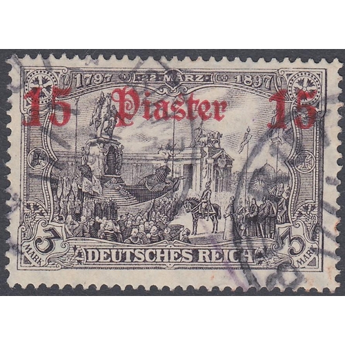 389 - STAMPS : GERMAN POST OFFICES IN TURKISH EMPIRE, 15pi. on 3 Mark violet-black, wmk Lozenges, fine use... 