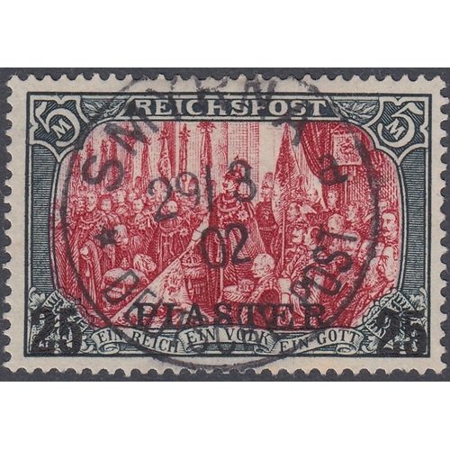 390 - STAMPS : GERMAN POST OFFICES IN TURKISH EMPIRE, 25pi. on 5 Mark, fine used with 'SMYRNA' datestamp, ... 